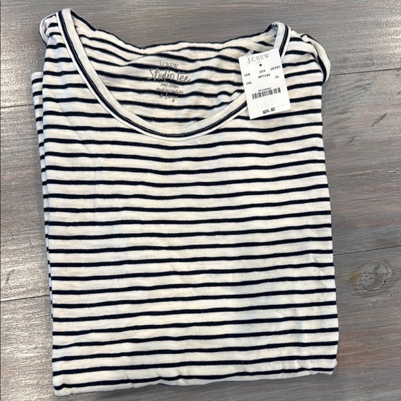 J. Crew Tops - J. Crew White and Navy Striped Long Sleeve Scoop Neck Tee